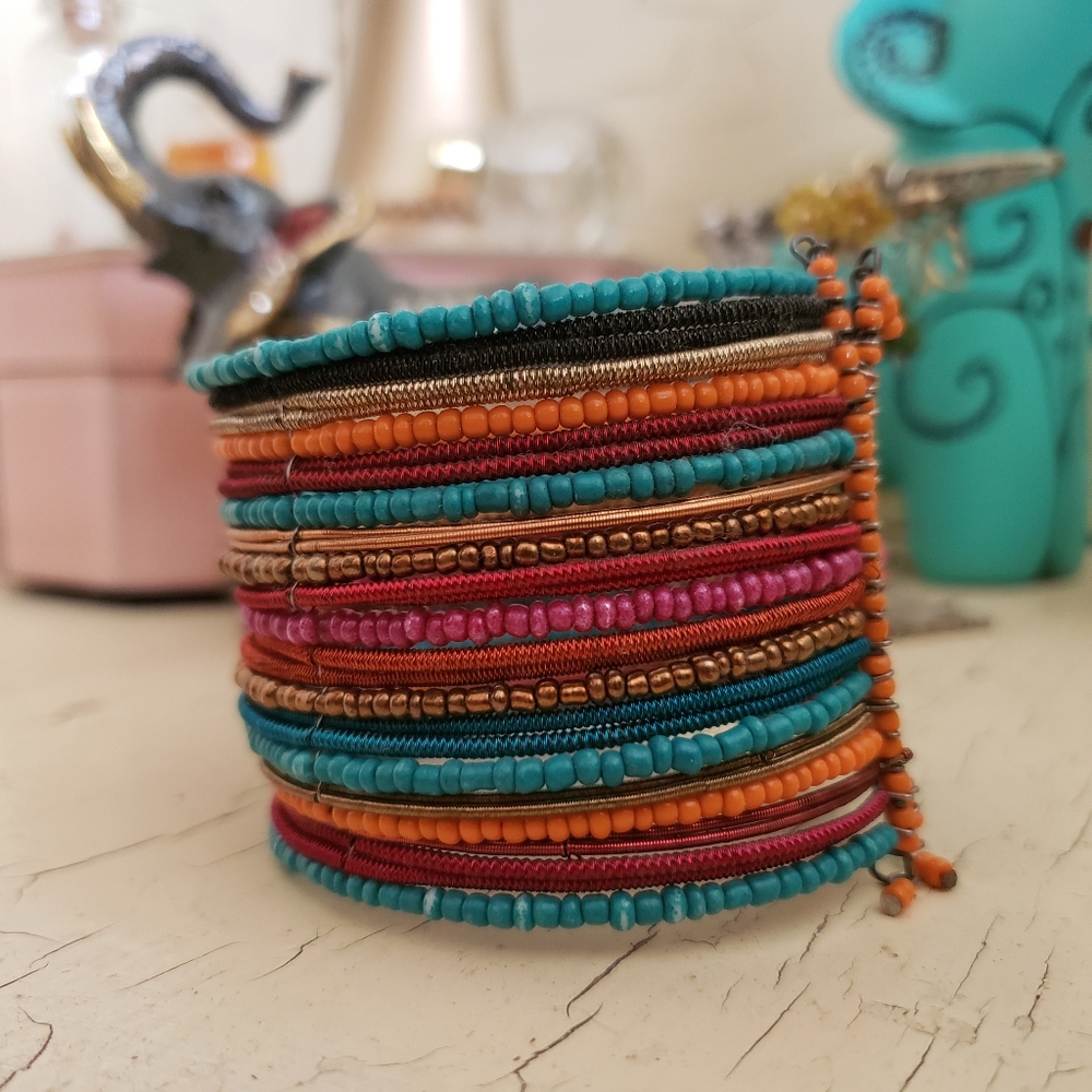 Bangle multi color beaded bracelet